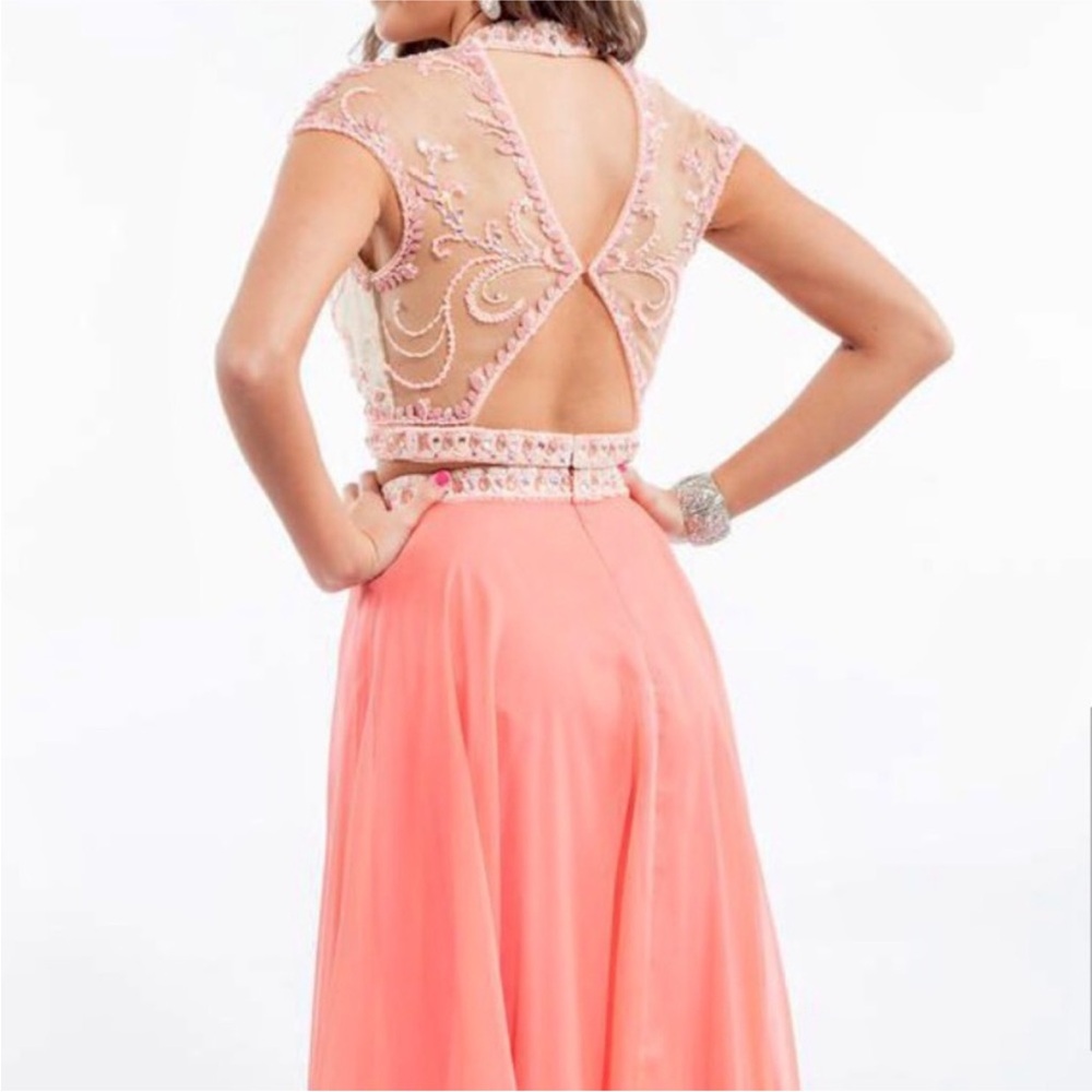🔴FINAL CLEARANCE NEW RACHEL ALLEN SZ 4 CORAL TWO PIECE BEADED ILLUSION GOWN - Picture 14 of 14